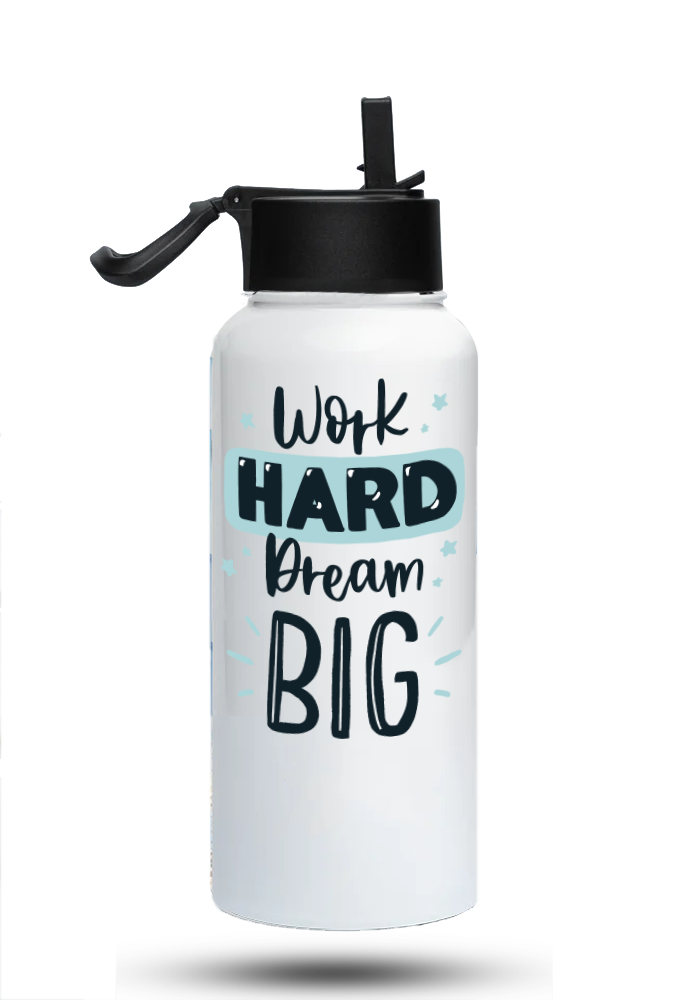 Bouteille d'eau humoristique - Work hard dream big | Komic.ca