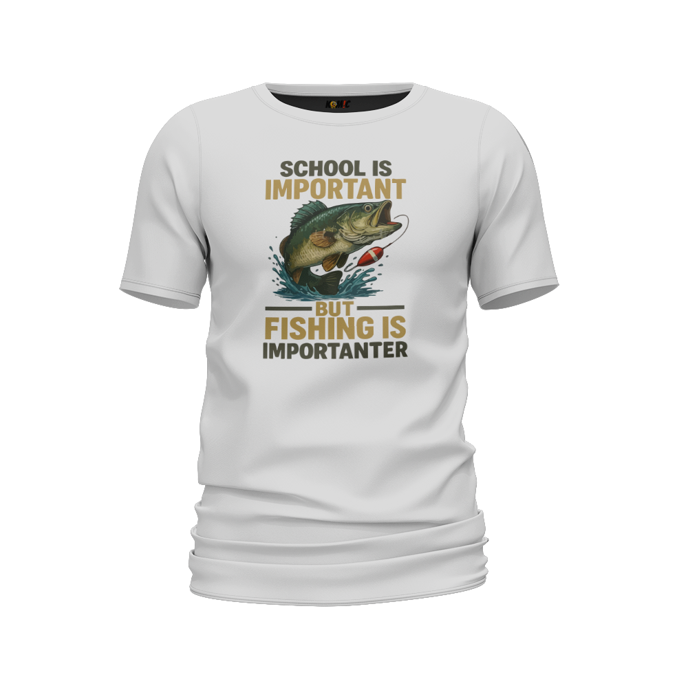 T-Shirt humoristique - School is important but fishing is importanter | Komic.ca