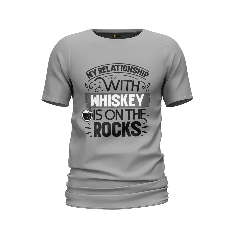 T-shirt humoristique - My relation with whiskey is on the rocks | Komic.ca