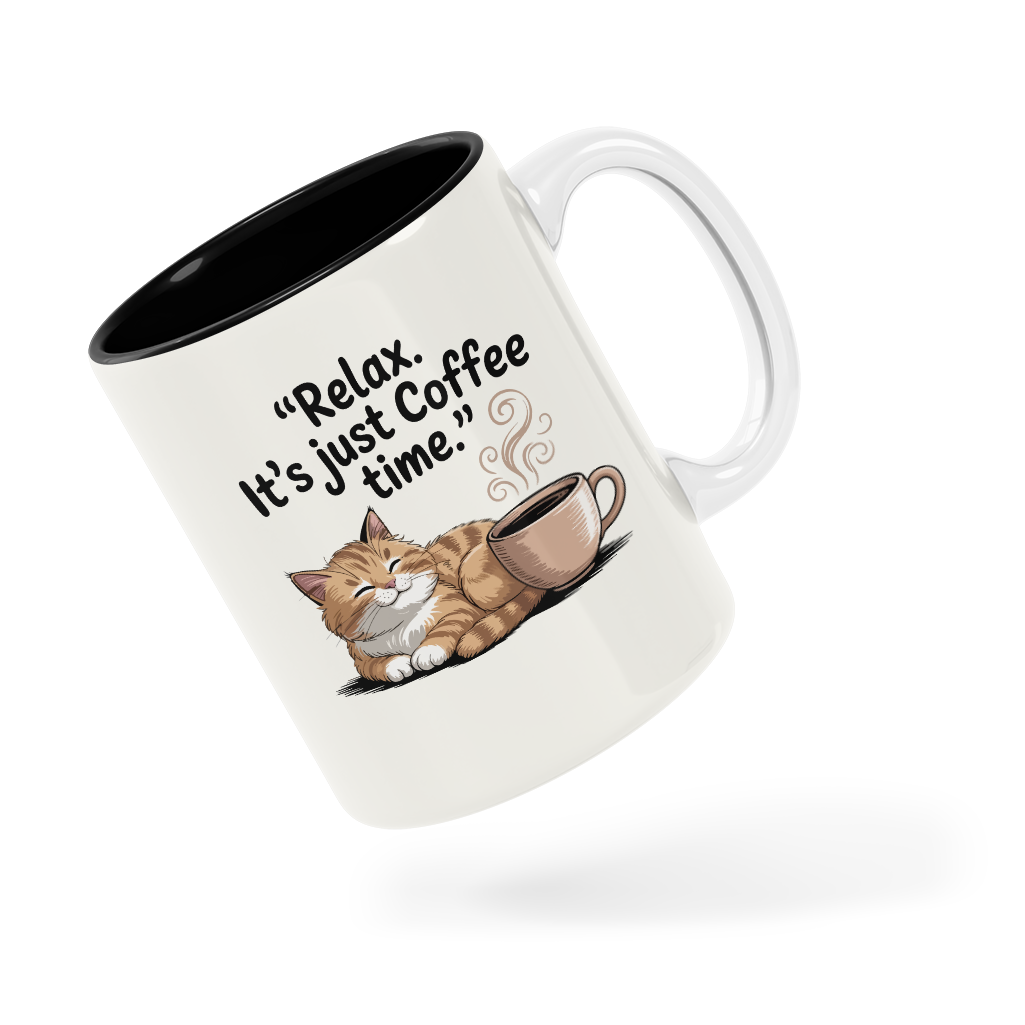 Tasse/mug humoristique - A cat, Relax it's just coffee time | Komic.ca