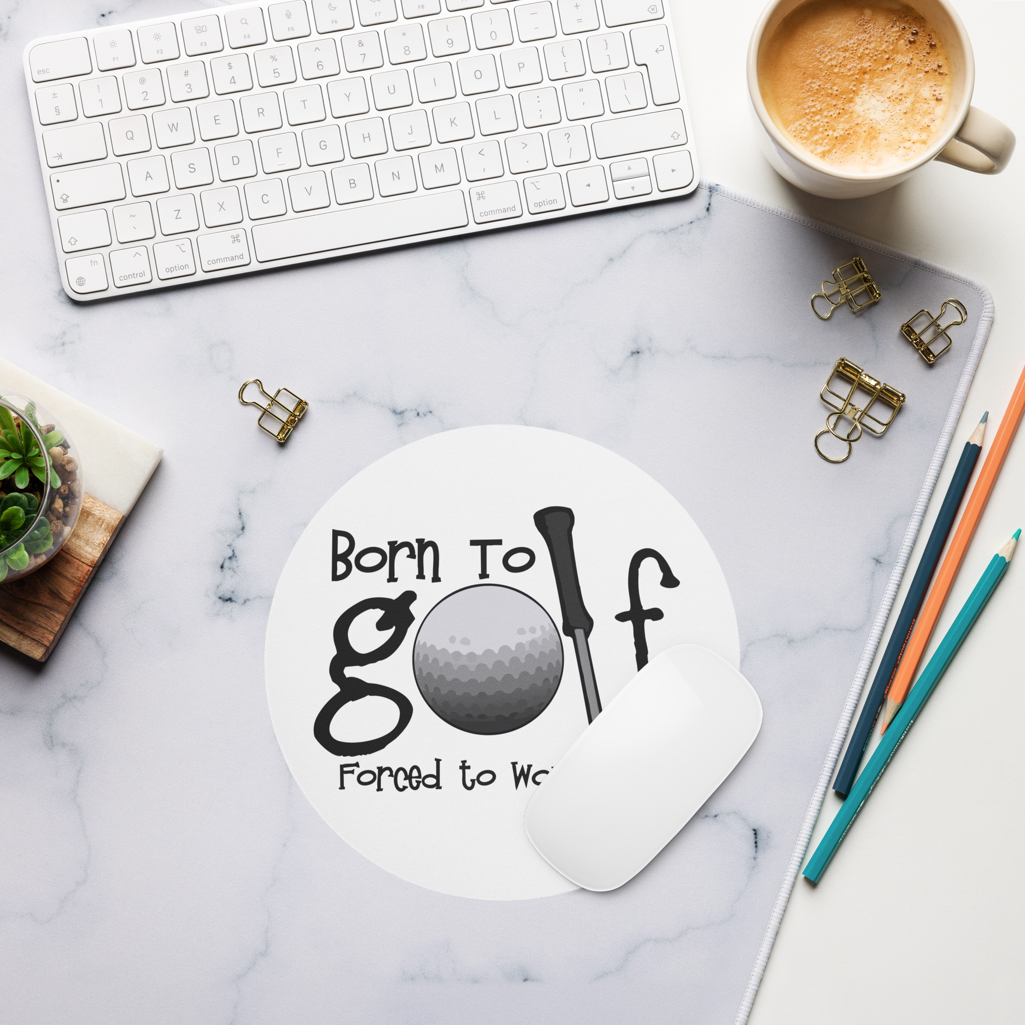 Tapis de souris rond humoristique - Born to golf | Komic