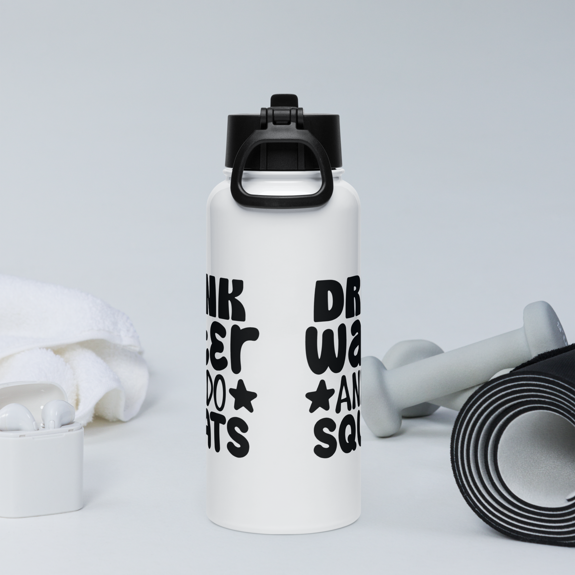 Bouteille d'eau humoristique - Drink water and do squats | Komic.ca