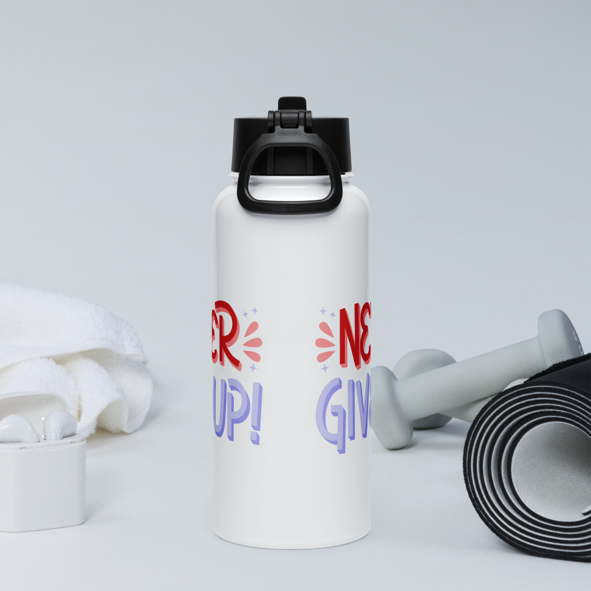 Bouteille d'eau humoristique - Never give up | Komic.ca