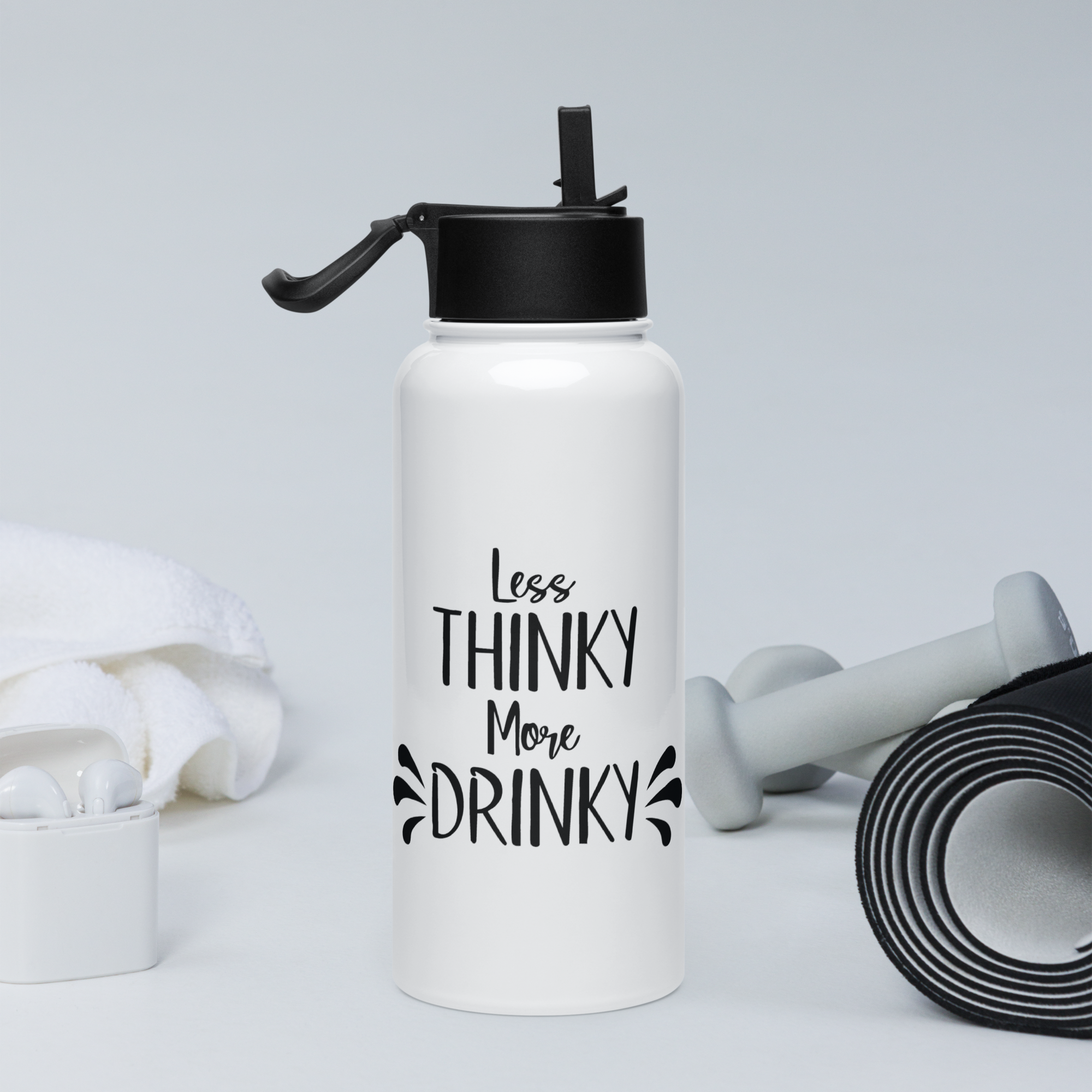 Bouteille d'eau humoristique - Less thinky more drinky | Komic.ca