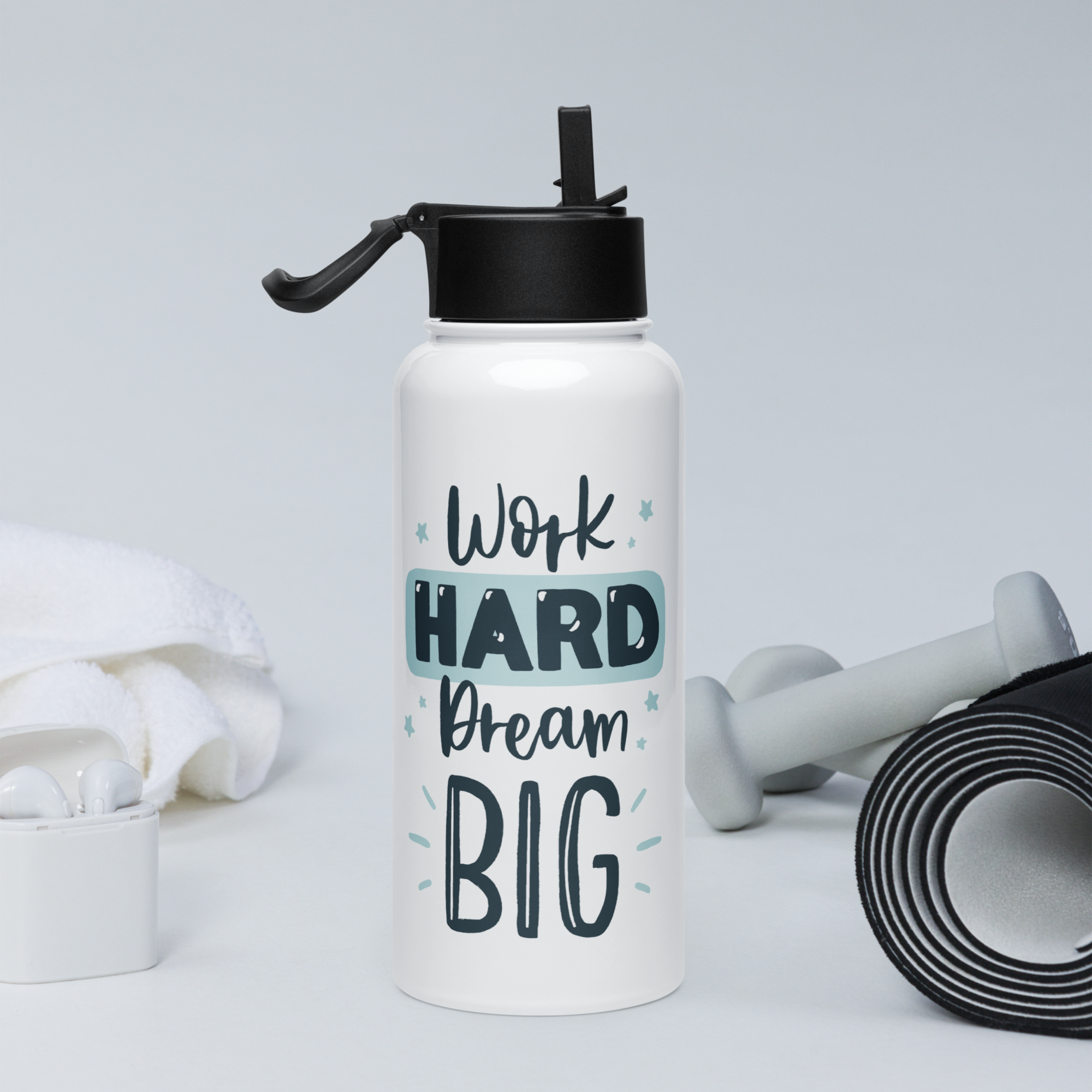 Bouteille d'eau humoristique - Work hard dream big | Komic.ca