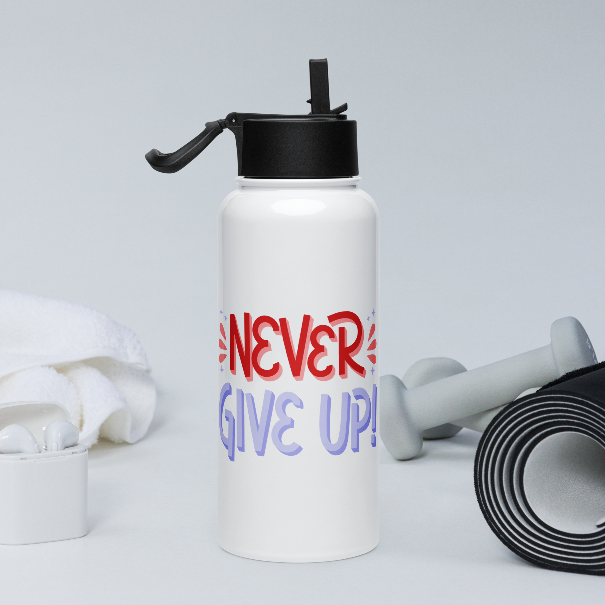 Bouteille d'eau humoristique - Never give up | Komic.ca