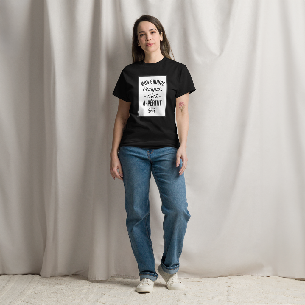 T-Shirt unisexe humoristique - Mon groupe sanguin est A-PÉRITIF | Komic