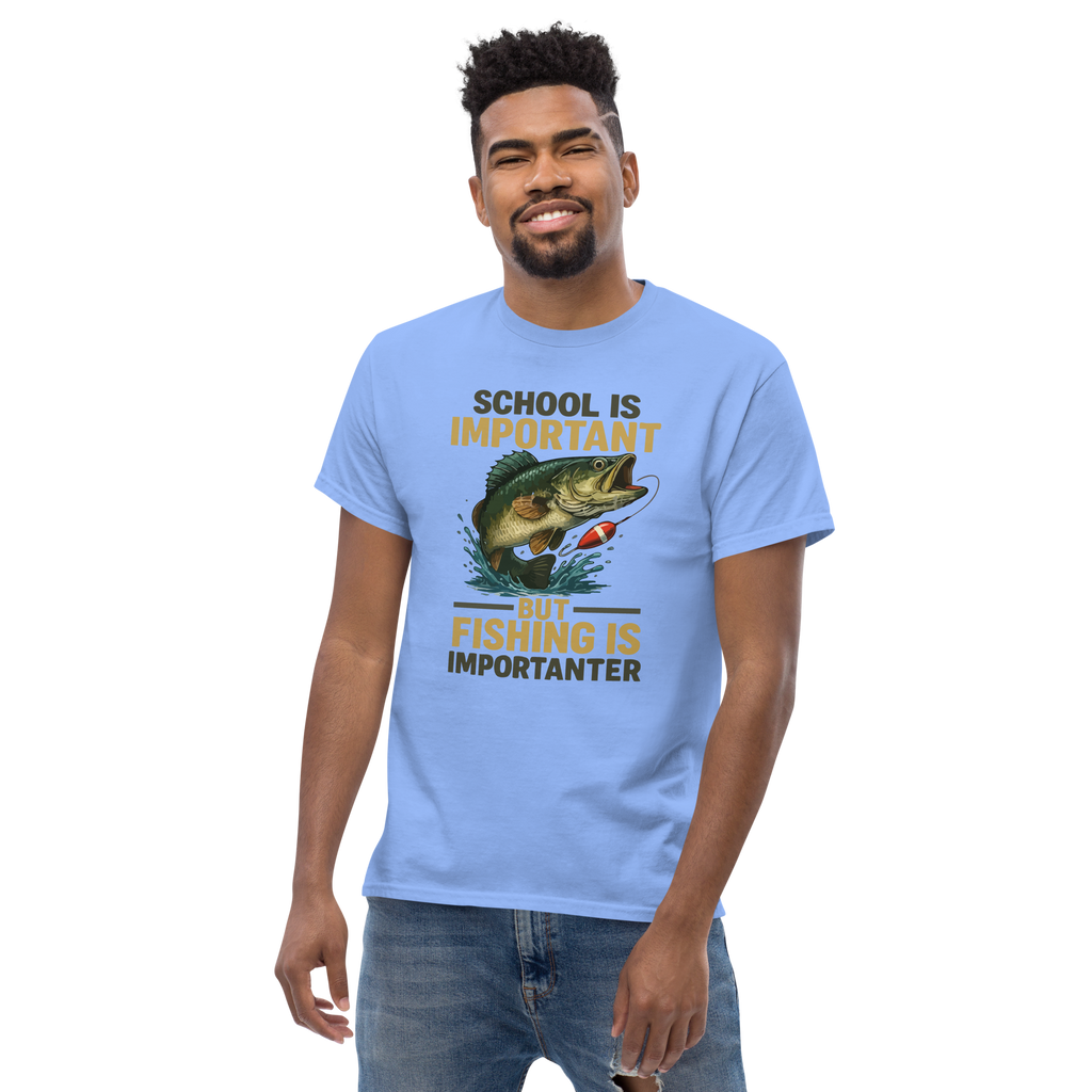 T-Shirt humoristique - School is important but fishing is importanter | Komic.ca