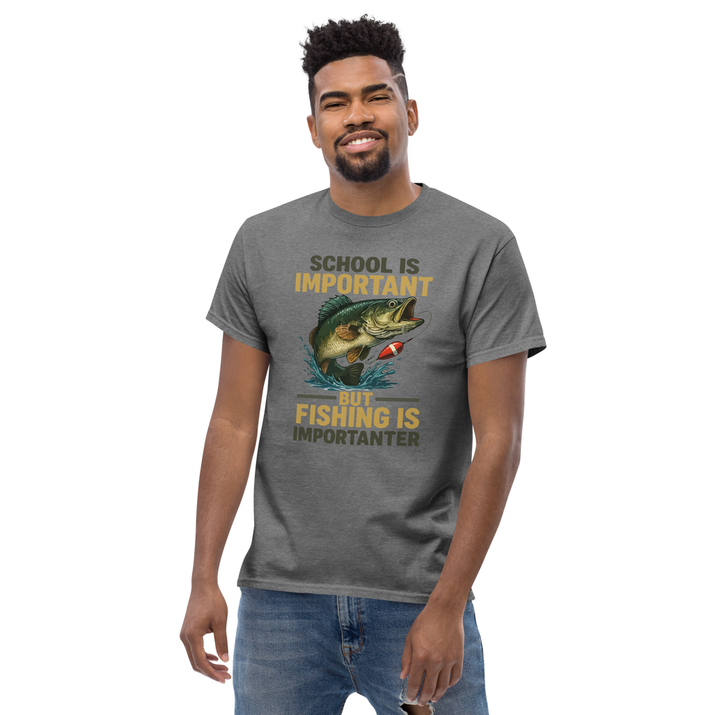 T-Shirt humoristique - School is important but fishing is importanter | Komic.ca