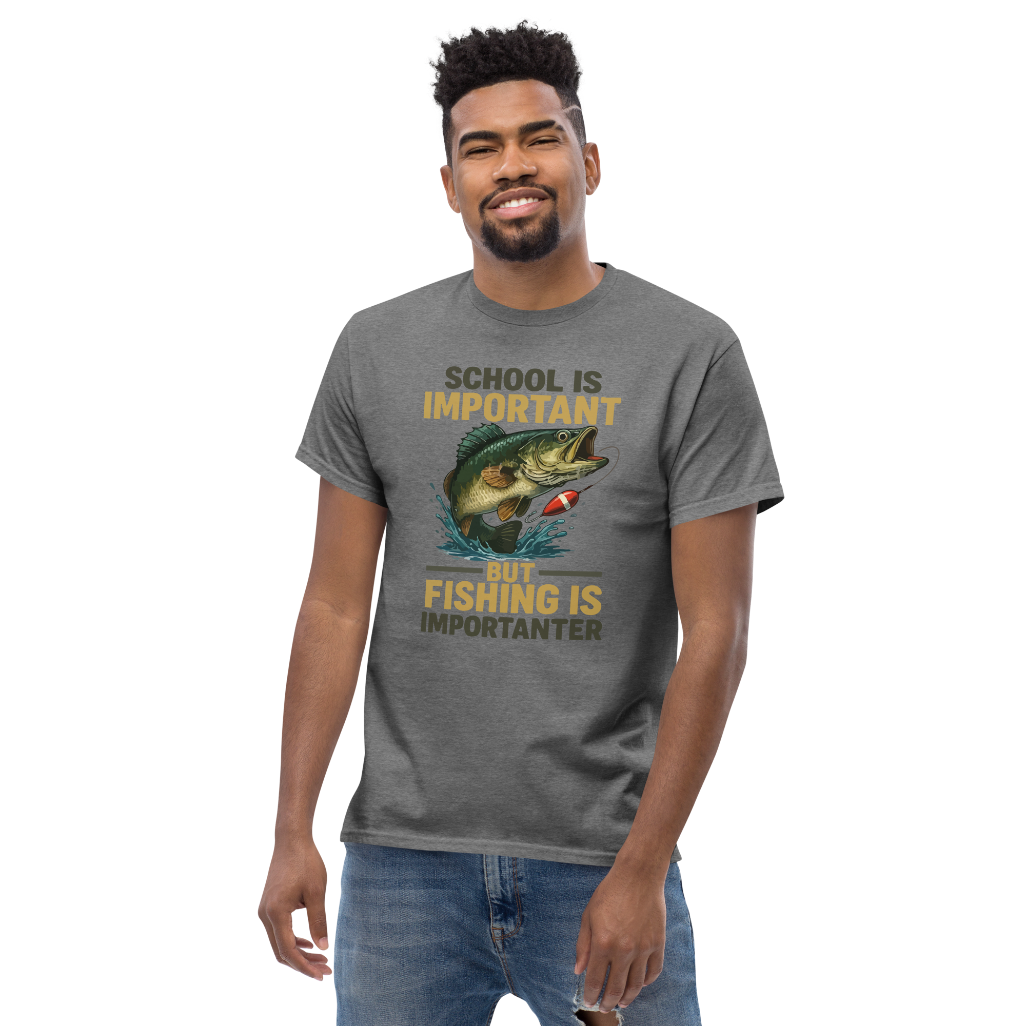 T-Shirt humoristique - School is important but fishing is importanter | Komic.ca