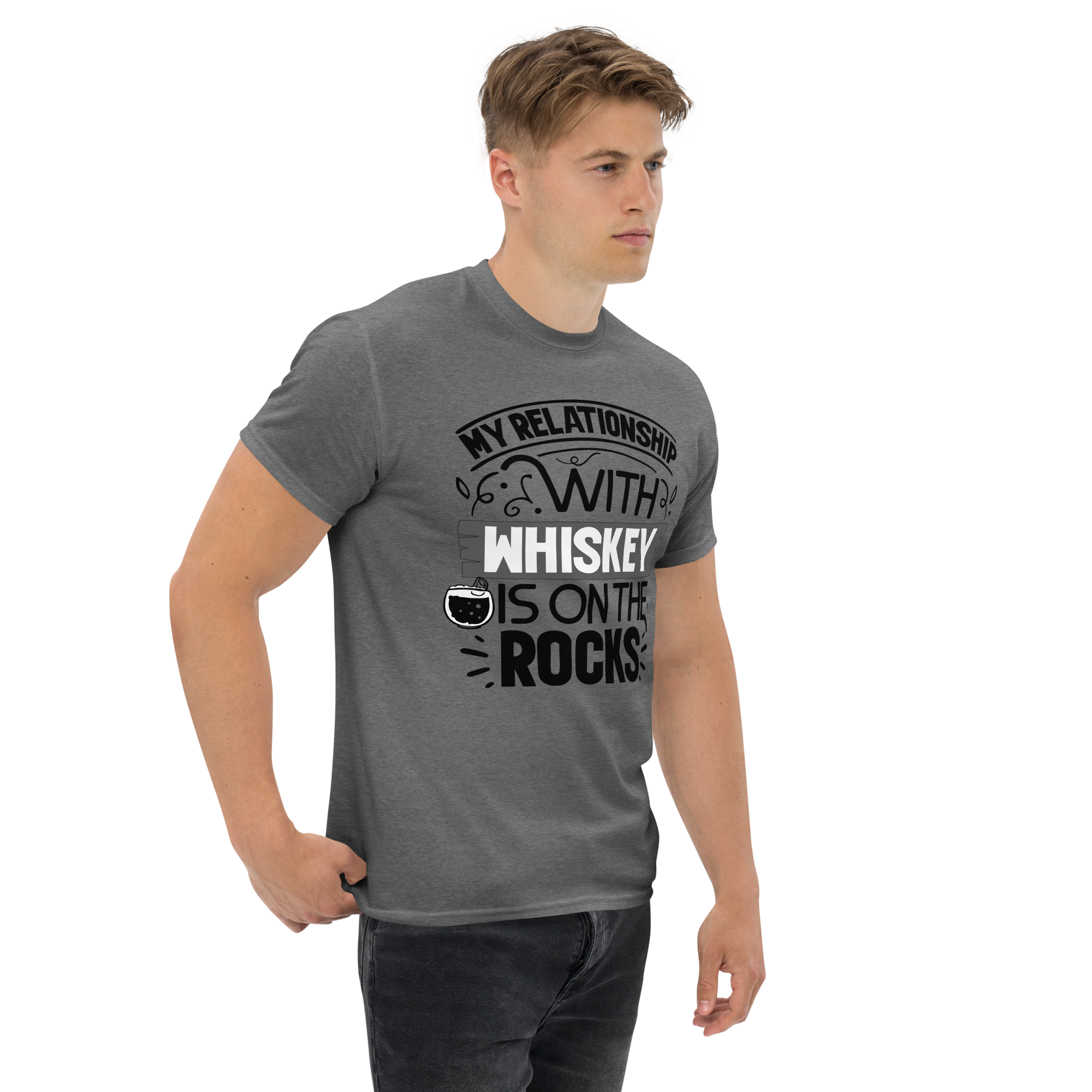 T-shirt humoristique - My relation with whiskey is on the rocks | Komic.ca