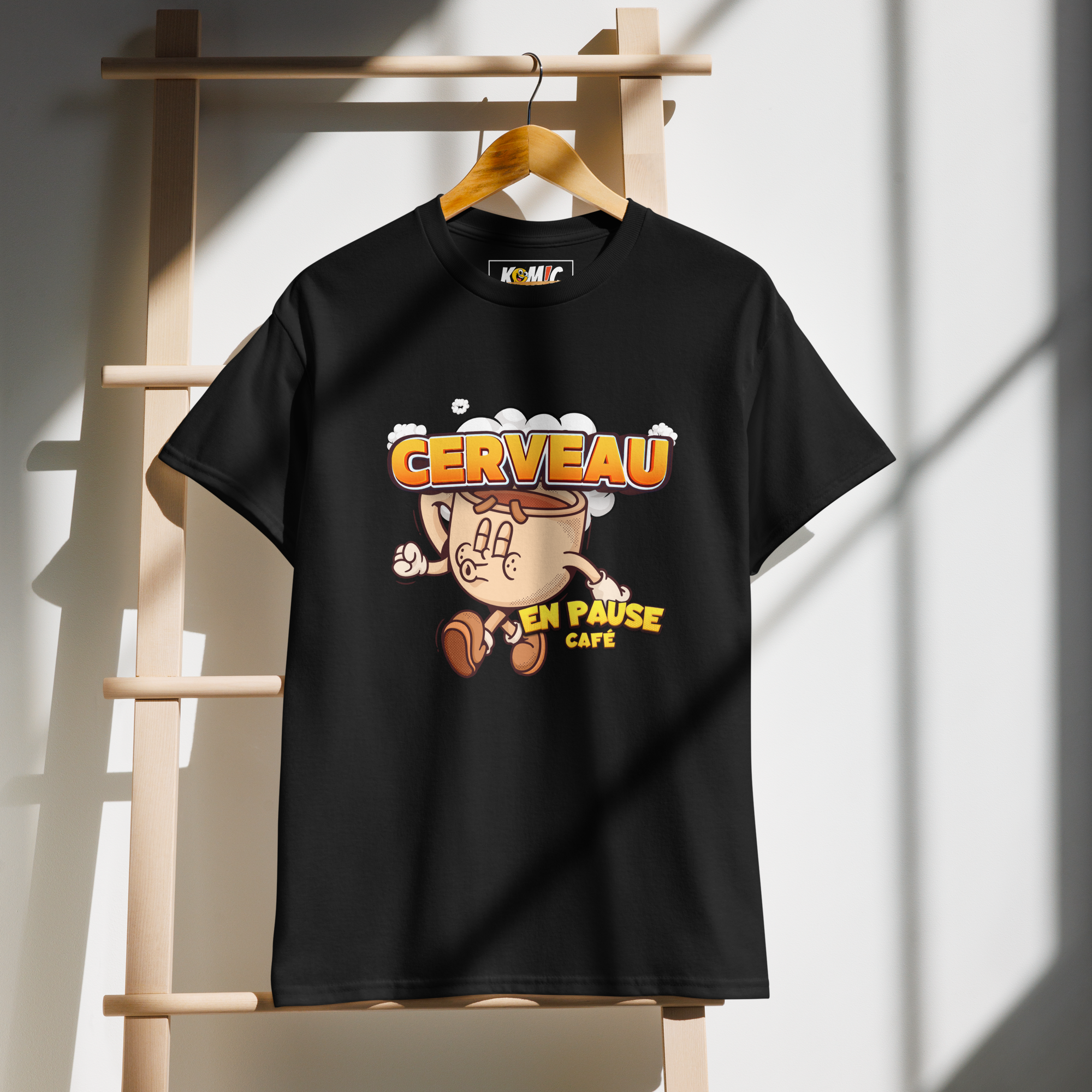 T-shirt DryBlend® humoristique - Cerveau en pause café | Komic