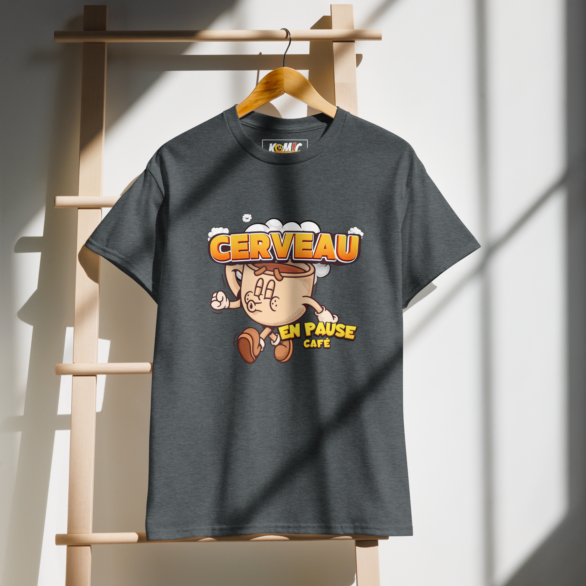 T-shirt DryBlend® humoristique - Cerveau en pause café | Komic